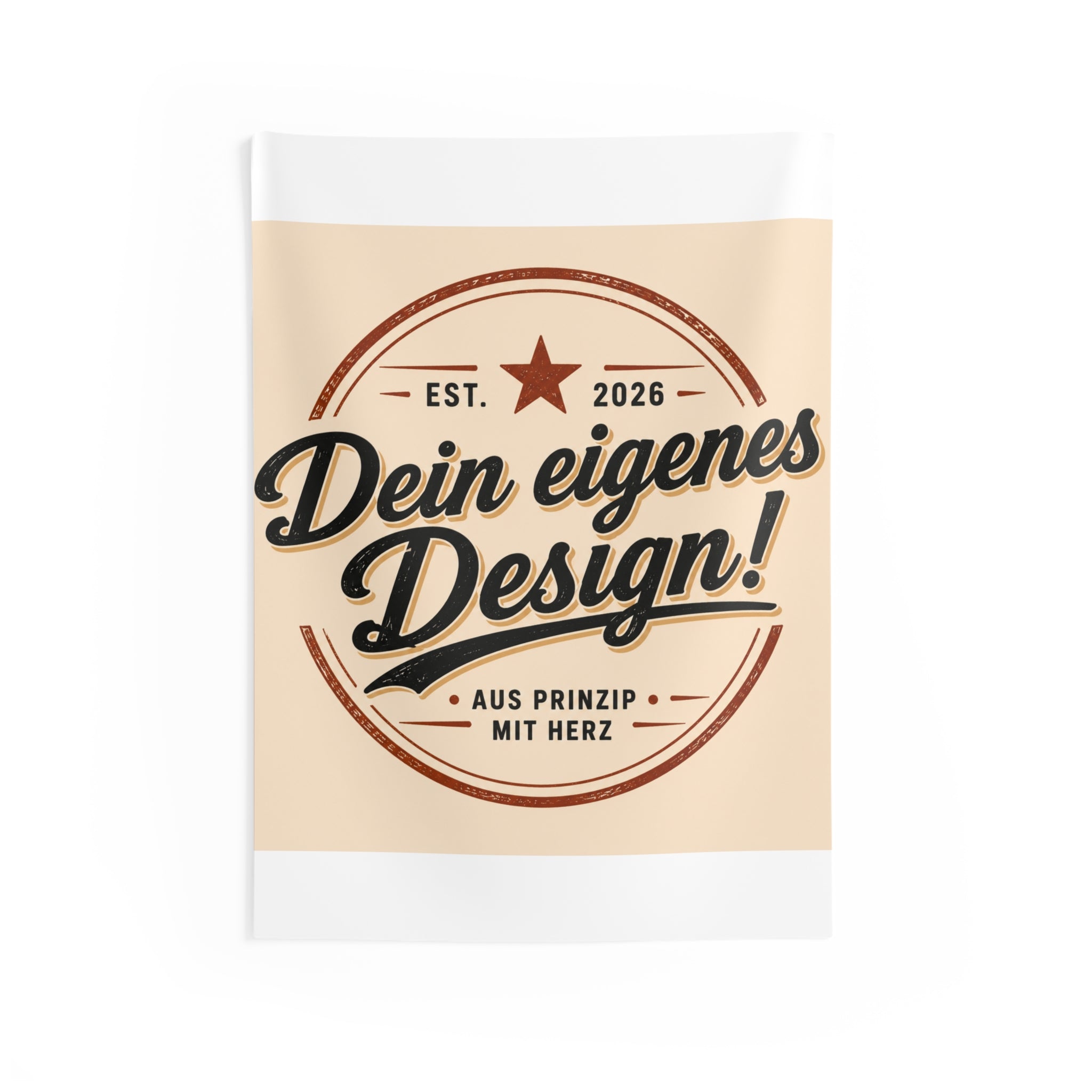Vintage Badge Wall Tapestry — “Dein eigenes Design!” German Retro Home Decor