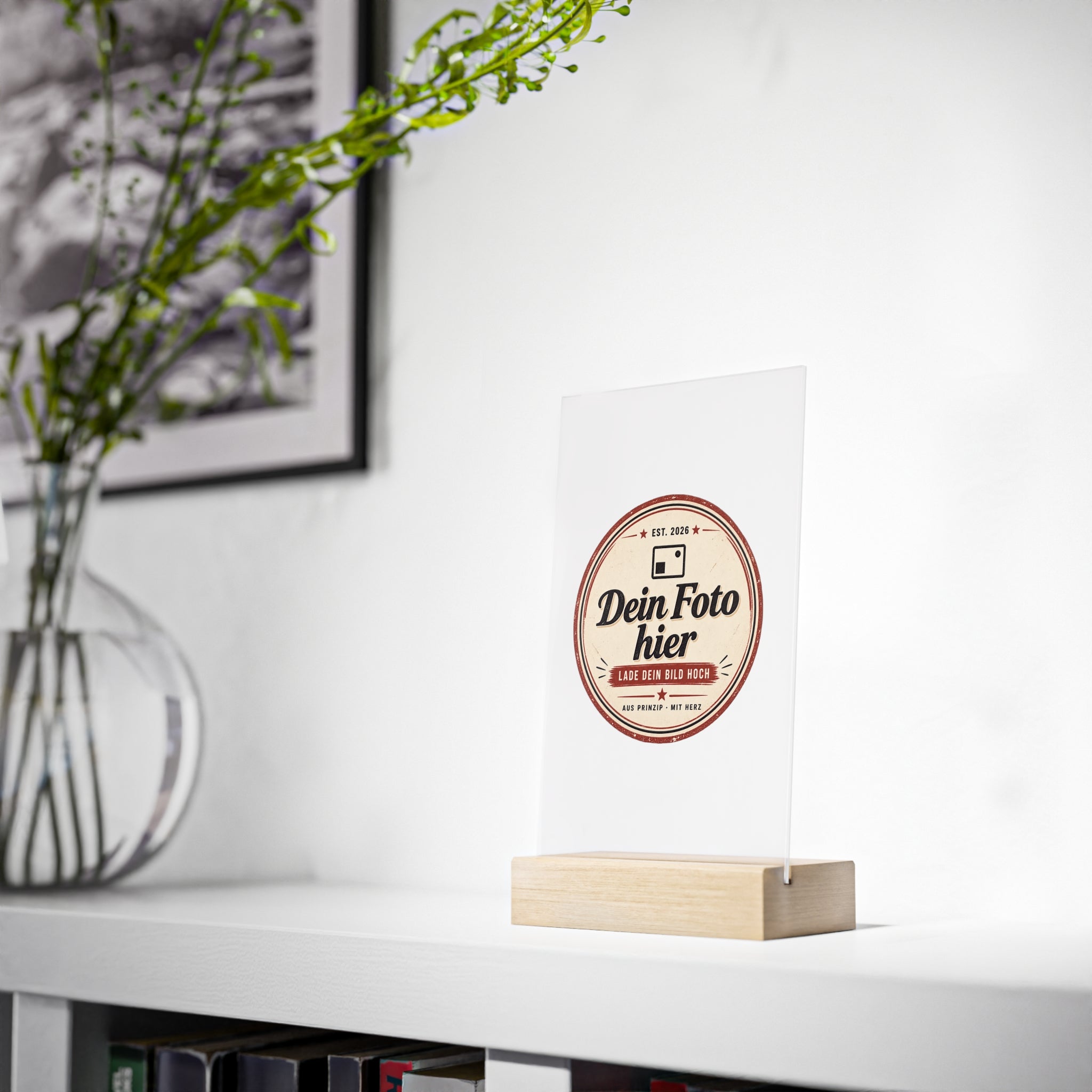 Personalized Table Sign with Photo – Engraved Acrylic Sign with Wooden Stand