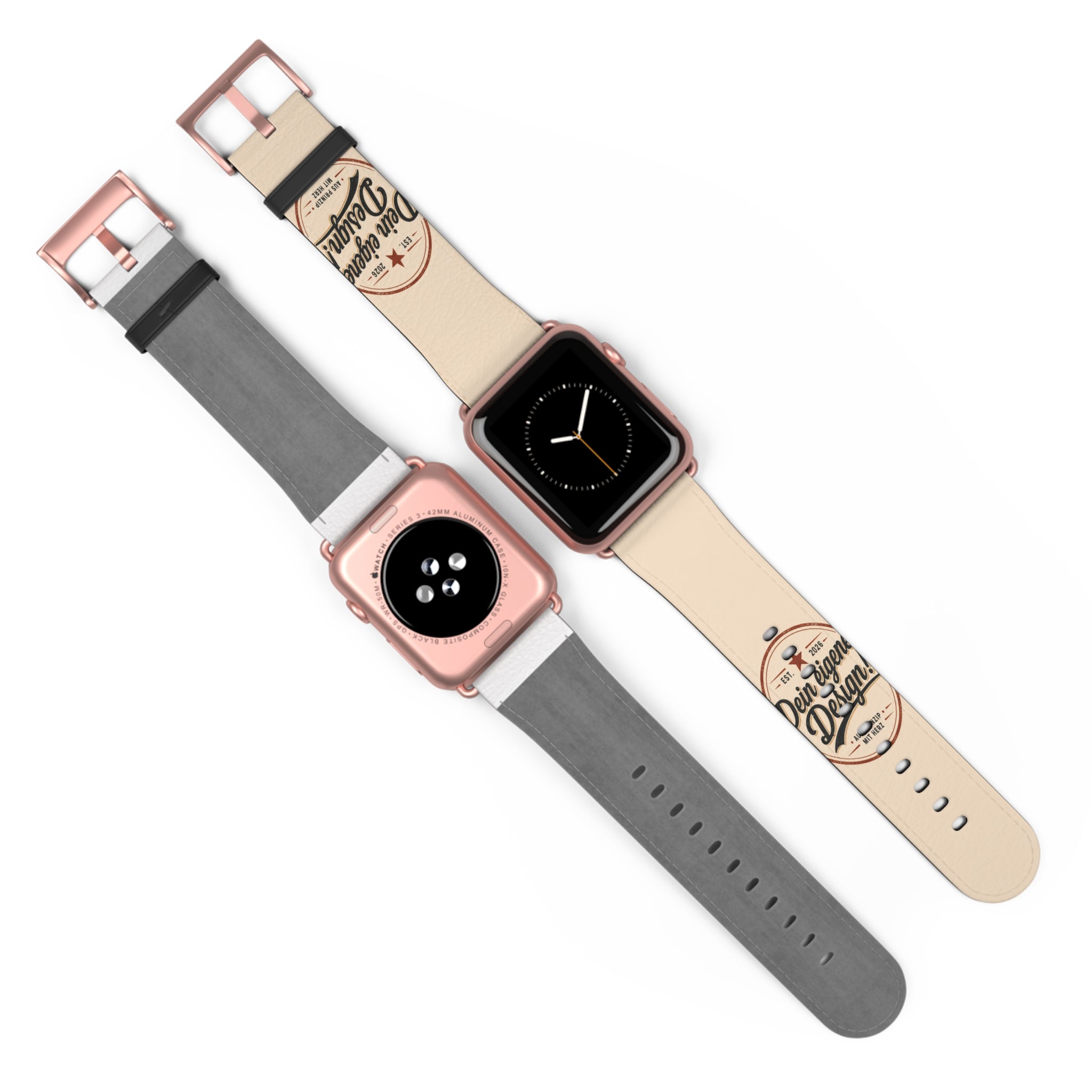 Vintage Stamp Leather Watch Band — Custom 'Dein eigenes Design' Accent