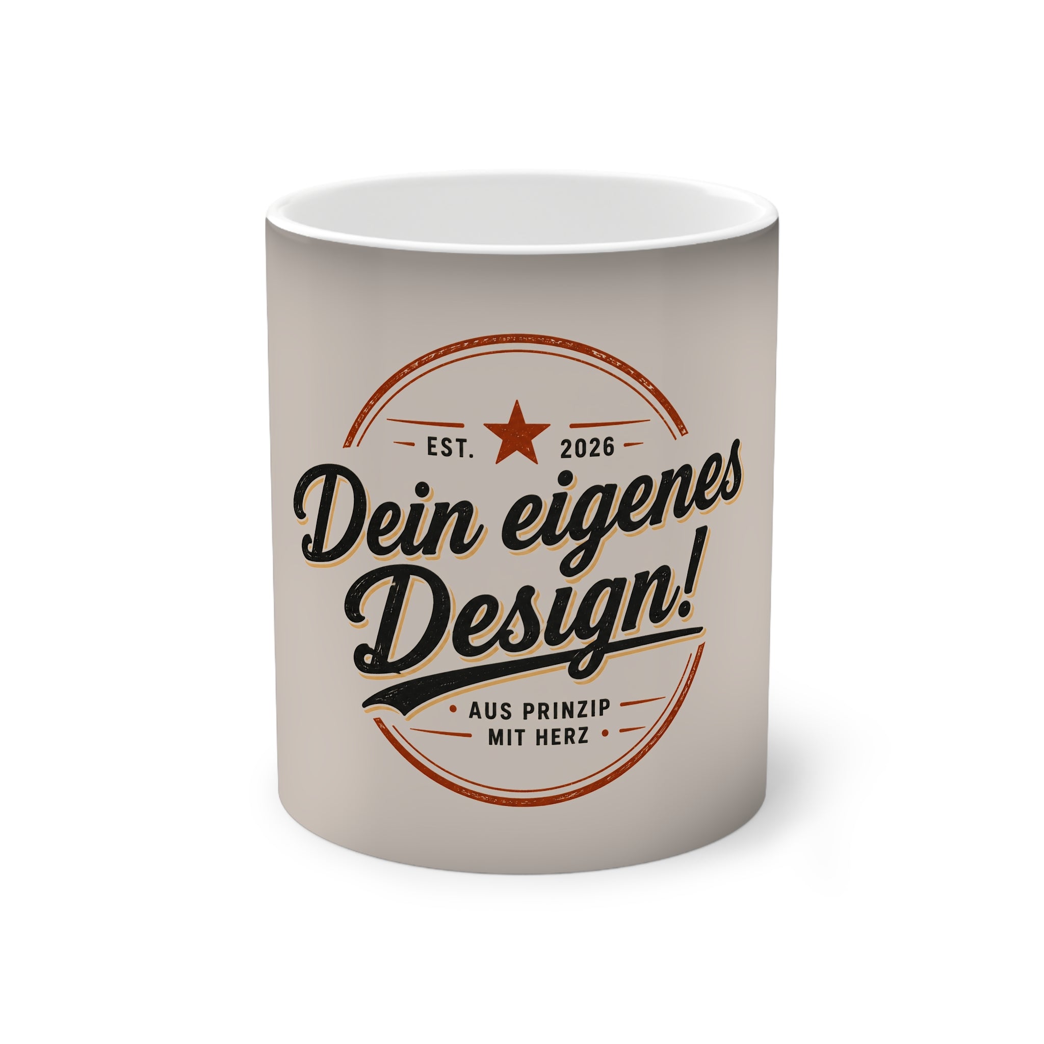 Color-Changing Mug - 'Dein eigenes Design!' Retro Badge Thermal Coffee Cup